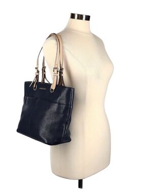 Michael Kors Navy Leather Shoulder Tote with Tan Straps